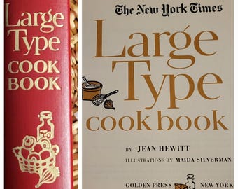 The New York Times Large Type Cook Book 1968 Jean Hewitt Print Bold Red Vintage
