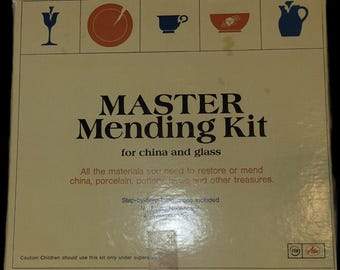 Kit maestro de reparación vintage para porcelana y vidrio. Incluye manual de instrucciones. 1972.
