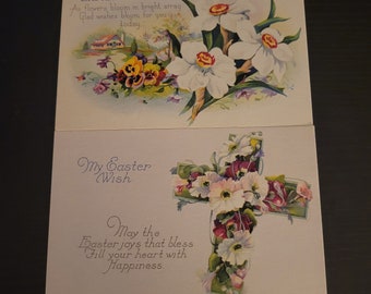 2 Vintage Easter Postcard 1960's . Easter Thoughts and Wishes.