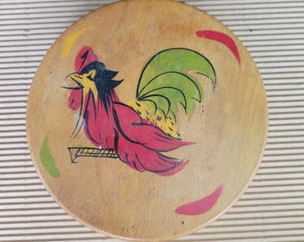 Vintage Wooden Hamburger Press Maker Kitchen Tool Decor Red Rooster Good Cond
