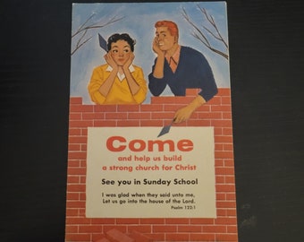 Vintage Church Postcard, 1960s Sunday School Invitation