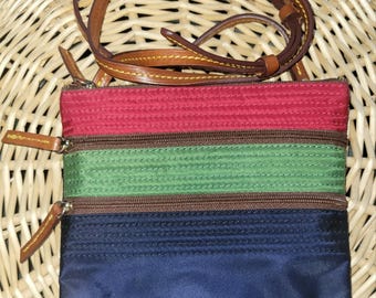 Dooney & Bourke Triple Zip Crossbody Bag Blue Red Green Leather Strap GC