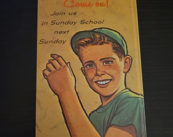 Vintage Church Postcard 1960's Come on! Join us in Sunday School. Boys and Girls.