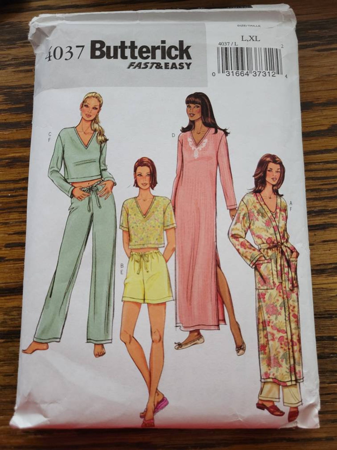 Uncut Butterick 4037 Fast and Easy Pajamas Robe Gown Size L and XL ...