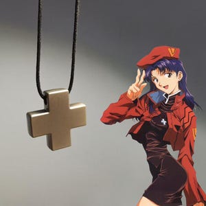 Anime EVA Necklace, Katsuragi Misato Necklace, Metal Cross Pendant Necklace, Charm Cosplay Necklace, Unique Jewelry Gift, Gift For Men Women
