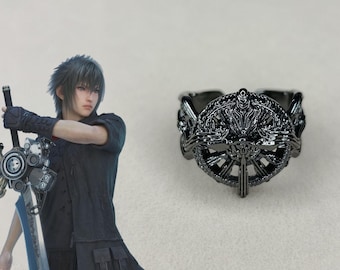 Anello Lucis, Anello dei Lucii, Anello di Final Fantasy, Anello inciso a mano, Anello vintage in metallo scuro, Anello aperto regolabile, Regalo di gioielli con ciondolo