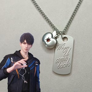 Caleb Apple Necklace Inspired Love and Deepspace When U Come Back - Matte Apple Tag Pendant Necklace, Charm Jewelry Gift, Gift for Men Women