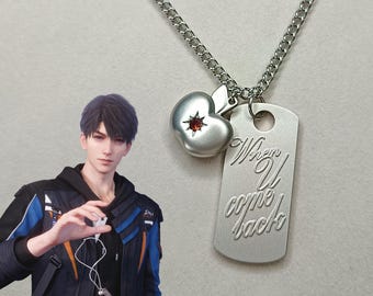 Caleb Apple Necklace Inspired Love and Deepspace When U Come Back - Matte Apple Tag Pendant Necklace, Charm Jewelry Gift, Gift for Men Women