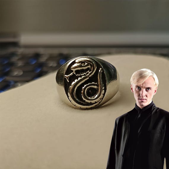 Draco Malfoy Ring, Metal Snake Ring, Slytherin Snake Shape Ring, Handmade Engraved Ring, Vintage Crest Signet Ring, Gift for Friends