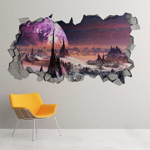 Alien Planet 3D Wall Decor - Broken Wall Decal - Wall Sticker - Wall Decal - 3d wall decals - 3d printed - 3d wall art - SKU: AP3DW