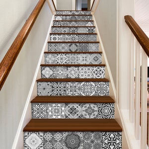 Stickers Escalier, Portuguese Tiles, Tile Decals, Carrelage Adhésif, Fliesenaufkleber, Tile Sticker, Vinyl Floor Tiles, Pack of 48 - SKU:BWP