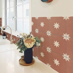 Red Earth Stars Tile Stickers, Suitable for Wall and Floor, Peel & Stick, Tile Sticker, Decal, Pack of 10, SKU:STERE