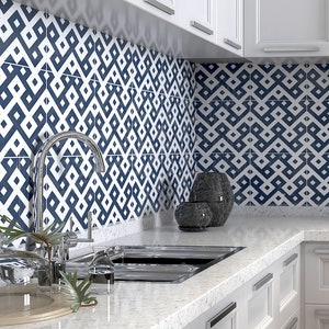 York Pattern Tile Stickers, Dark Blue Floor Tile Stickers, Wall Tile Peel n Stick, Home Tile Decor, Pack of 10, SKU:YORK