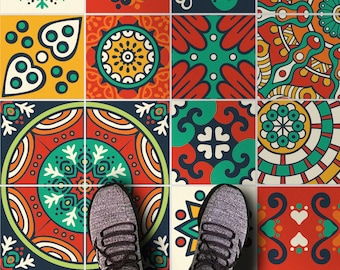 Adhesivos para azulejos Mayapan, Azulejo Maya, Talavera, Aptos para pared y suelo, Resistentes al agua, Todos los tamaños, Colección Verano 2018, Paquete de 24, SKU:MMTS