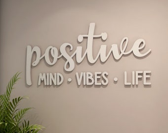L'esprit positif fait vibrer la vie, art mural inspirant, citations inspirantes, art mural bureau, art citation positive, décoration motivante, SKU : PMVL