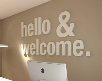 Hello & Welcome, Office, Wall, Art, Decor, 3D, PVC, Typography, Inspirational, Motivational, Work, Sucess, Decals, Stickers - SKU:HECO