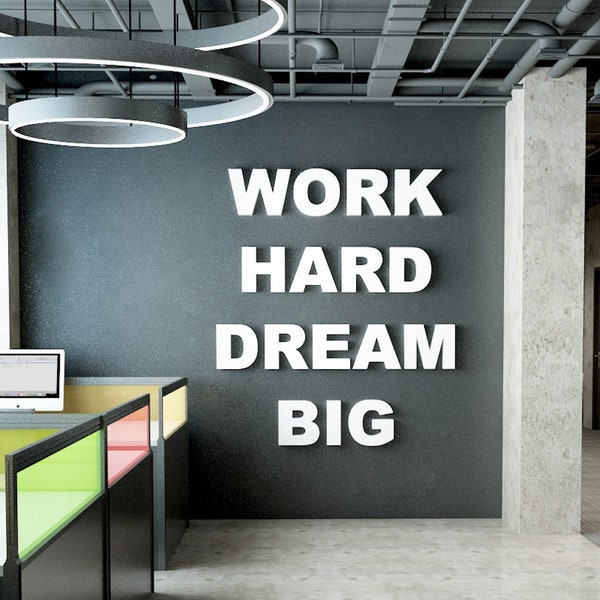 Work Hard, Dream Big, Dimensional Quote for Office, Motivation, Wall Phrase, Wall Decore, SKU:WHDB