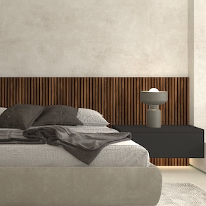 Dark Wood Headboard, Wood Slat Wall Panel, Decorative Wall Panels, Easy Installation, SKU:WSWP