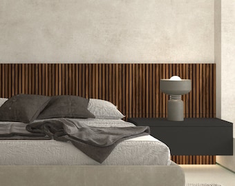 Dark Wood Headboard, Wood Slat Wall Panel, Decorative Wall Panels, Easy Installation, SKU:WSWP