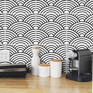 Japanese Waves Seamless Pattern, Tile Stickers, Fireplace Decals, Suitable for Wall and Floor, Waterproof, PACK of 10, SKU:JAPA