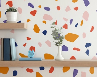 Bright Terrazzo Wall Stickers, Terrazzo Decals, Modern Wall Decor, Multi-Colored Terrazzo Decor, Peel and Stick, Set 150 Pieces, SKU:TZBC