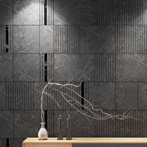 Pannelli murali 3D effetto marmo grigio scuro e nero lucido, design per pareti decorative, pannelli da parete per TV effetto marmo, confezione da 1, 4 o 7 pezzi, SKU:DGBG