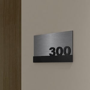 Brushed Aluminum Signs with Numbers, Custom Door Sign, Numbers for Hotel Signage, Corporate Office Typography Sign, SKU:BRNS