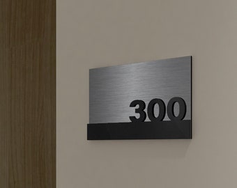 Brushed Aluminum Signs with Numbers, Custom Door Sign, Numbers for Hotel Signage, Corporate Office Typography Sign, SKU:BRNS