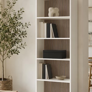 Inserti per libreria Kyoto Tonstad, pannelli posteriori a doghe in legno chiaro, kit di 5 pannelli per rinnovare la libreria, arredamento scandinavo, SKU:BKKT