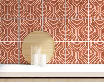 Red Zen Garden Tile Decals, Boho Raibow Tile Stickers, Peel & Stick, Light Bohemian Abstract Shapes, Pack of 10, SKU:REZG