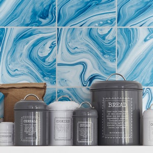 Sticker blauwe onyx tegel, sticker blauwe verf tegel, geschikt voor muur en vloer, vinyl mat, waterdicht, tegelsticker, set van 10, Artikelnummer:LQBL