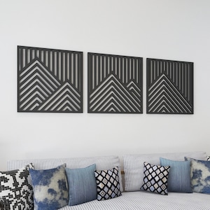 Mountain With Lines Panel Wall Art Decor, 3D Geometric Wall Art Set, Modern Wall Panels, SKU:TPVC