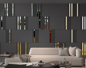 Modular Wall Panels Dark Grey and Gold Mirror, 3D Wall Panels, Modern Wall Panels, Large Wall Panels, SKU:MDGG