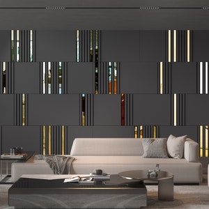 Modular Wall Panels Dark Grey and Gold Mirror, 3D Wall Panels, Modern Wall Panels, Large Wall Panels, SKU:MDGG
