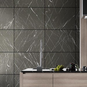 Black Abstract Marble Imitation Decorative Wall Panels, Modular 3D Wall Panels, Living Room Hallway Decor, SKU:BKMB