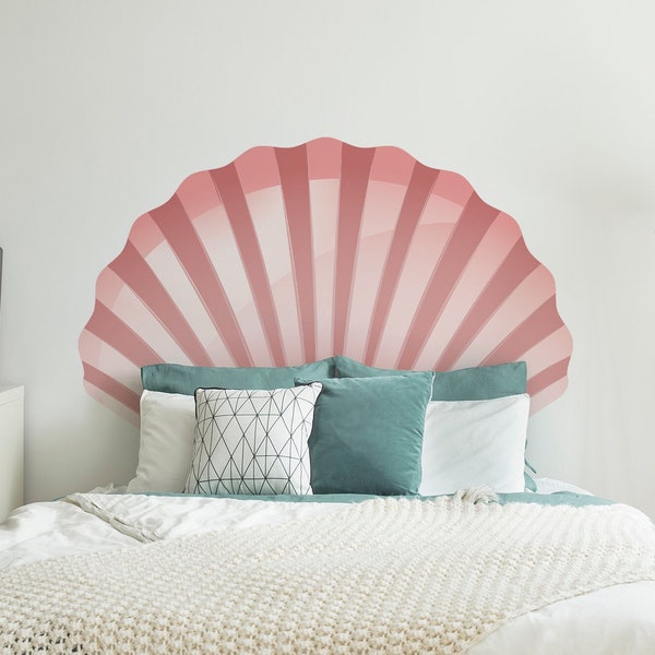 Décalcomanie de tête de lit en coquille rose, tête de lit en arc mural, autocollant Boho Nursery, autocollant de lit sirène, amovible, SKU:SHHD