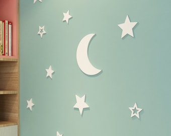 3D Night Sky, Moon and Stars, Nursery Decor, Baby Room Wall Art, Kids Bedroom Decoration, SKU:3NSK