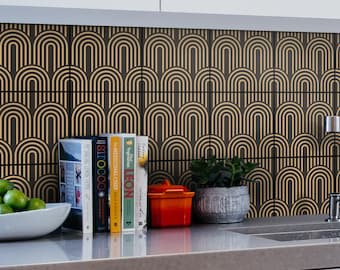Retro Pattern Tile Stickers, Brown and Yellow, Geometric, Suitable for Wall and Floor, PACK of 10, SKU:RETR