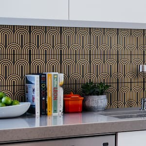 Fliesenaufkleber Retro Muster, Braun und Gelb, Geometrisch, Geeignet für Wand und Boden, PACKUNG mit 10, SKU:RETR
