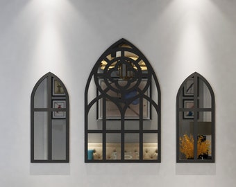 Gothic Medieval Mirrors Arches, Cathedral Style Arch, Gotic Room Wall Decor Set, gold and Silver Mirror, 3D Art Mirror, SKU:GOAR
