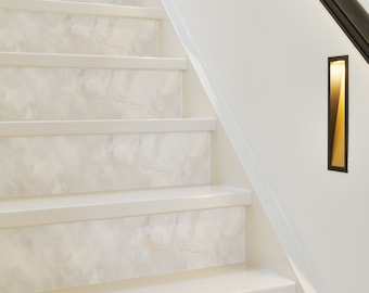 Adhesivos para contrahuellas de escaleras de mármol blanco, tiras de vinilo removibles, autoadhesivas, paquete de 10, SKU:FXWG