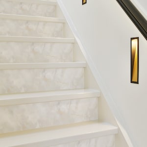 White Marble Stair Riser, Stickers Escalier, Vinyl Strips Removable, Self-adhesive, Pack of 10, SKU:FXWG