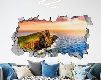 Sunset Cliff - 3d Wall Art - Broken Wall - 3d Wall Stickers - Wall Sticker - Wall Decal - 3d Wallpaper - 3d wall decals - SKU: SERE3DW