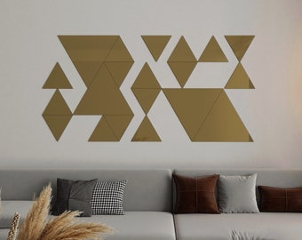 Triangles Mirror Wall Decor, 3D Mirror Wall Art, Geometric Art, Living Room Home Decoration, Modern Wall Triangles, SKU:TRIMI