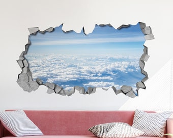 White Clouds Broken Wall Decal - 3d Wallpaper - 3d wall decals - 3d printed - 3d wall art - 3d art - Wall Sticker-Wall Decal - SKU:CLOUDY3D