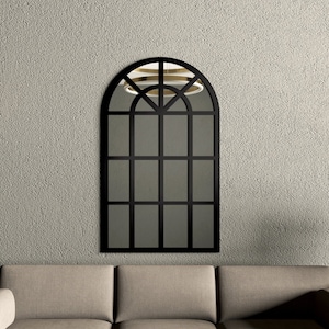Large Industrial Mirror, Window Mirror, Aesthetic Mirror Home Design, Gold and Silver Mirror, SKU:WIMI
