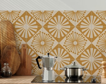 Giza Mustard Tile Stickers, Bohemian Abstract Shapes Vinyl Tile Decal, Self-Adhesive Wall & Floor, PACK of 10, SKU:GIZA