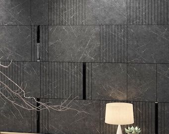 Dark Grey Marble Imitation and Black Gloss, 3D Wall Panels, Accent Wall Design, Tv Wall Panel Faux Marble, Pack of 17, SKU:DGBG