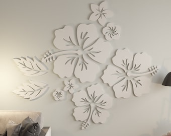 Hawaiian Flower 3D Wall Decor, Tropical Floral Wall Art, Hibiscus Wall Hanging, Boho Coastal Decor, Summer Beach House Decor, SKU:HWFL