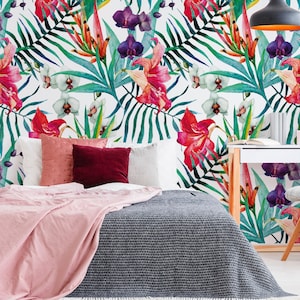 Floral Wallpaper, Tropical Wallpaper, Botanical Prints, Botanical Wallpaper, Removable Wallpaper, Wallpaper Removable, Wallpaper - SKU:ORCH
